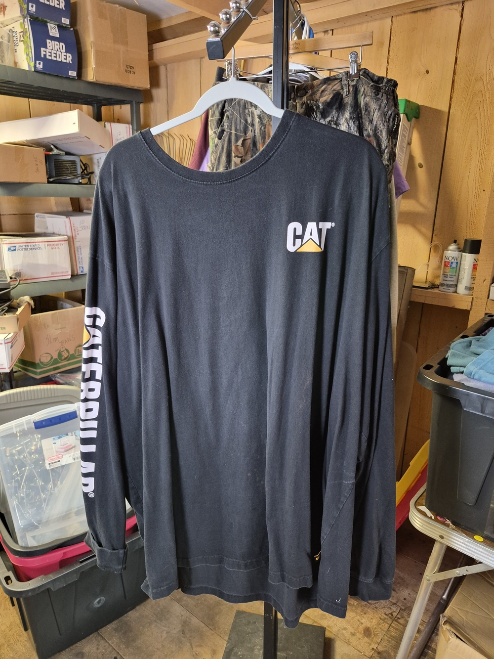 Caterpillar Black Long Sleeve Tee with White & Yellow Logo Bin 55